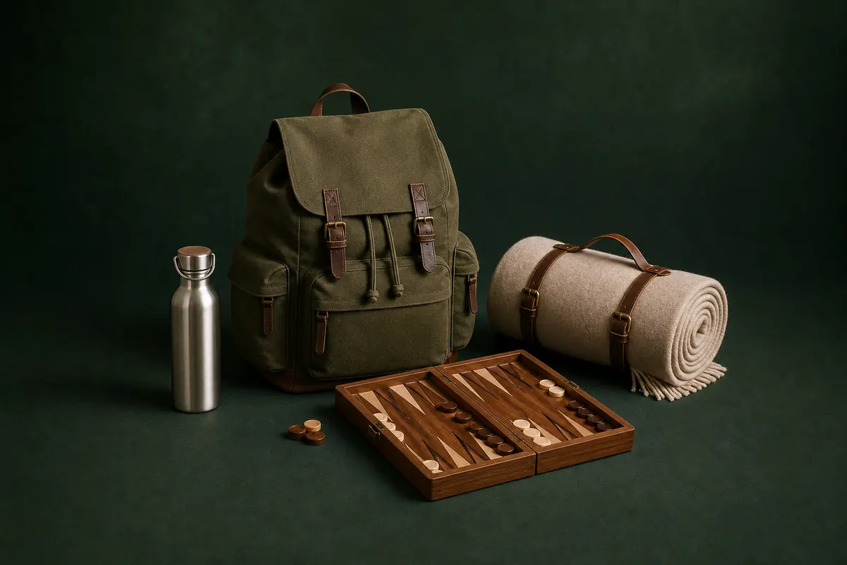 Tasteful plush bear and wooden tabletop game for partner and team gifting
